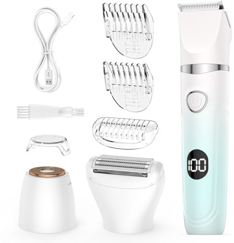 Lady Shaver für Frauen, 3-in-1-Bikini-Trimmer für Frauen zur Nass- und Trockenanwendung, elektrischer schmerzfreier Rasierer für Beine, Körper, empfindliche Haut (Grün mit Farbverlauf)