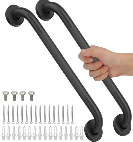 2 Stück Haltegriff Edelstahl Rutschfest mit Anti Rutsch Rändelgriff 41 cm Haltegriff Bad Rutschfeste Sicherheitsgriffe aus Edelstahl 201 zur Wandmontage für Dusche Badewanne Küche und Schlafzimmer