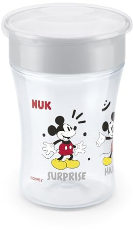 NUK Magic Cup lärande mugg | från 8 månader | 230 ml | 360° läckagesäker kant för att dricka på alla sidor | vattentät | tvättbar | Disney Musse Pigg