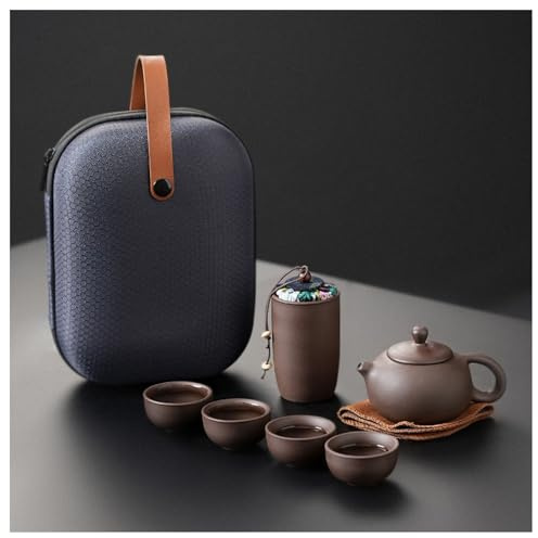 Juego de té japonés, servicio de té de porcelana portátil con tetera y 4 tazas, juego de té tradicional de viaje para uso al aire libre y disfrute del hogar