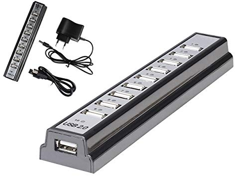 KALEA-INFORMATIQUE HUB multienchufe USB 2.0 de 10 puertos con alimentación externa.