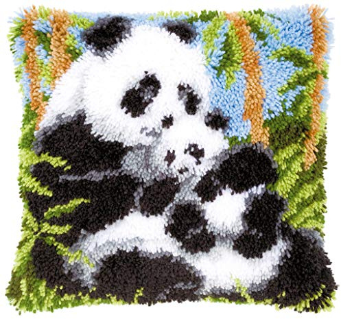 Vervaco Kit Point Noué Á Faire Coussin Broderie Debutant DIY OURS PANDA Latch Hook Kit Complet Decoration Maison Manuelle Loisir Créatif ca. 40 x 40 cm Embroidery
