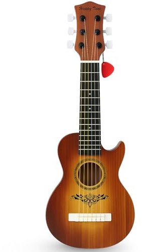 23 Acoustic Guitar, Kids 6 String Toy Guitar - Realistic Steel Strings - Beginner Practice First Musical Instrument for Children, Toddlers (Brown)