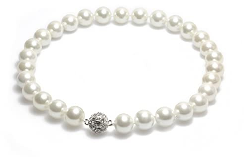Schmuckwilli Perlenkette für Damen Magnetverschluß - mit weißen runden Perlen - Elegante Kette mit Muschelkernperlen für jeden Anlass - die Halskette - Choker Pearl Necklace für Frauen