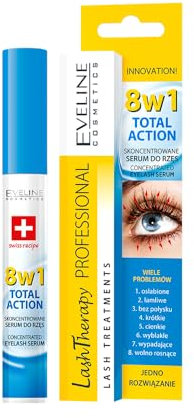 Eveline Cosmetics Lash Therapy Professional Total Action 8-in-1 Concentrated Eyelash Serum with Argan Oil, D-Panthenol & Hyaluronic Acid - Nourishing & Strengthening Formula for Thicker, Fuller Lashes