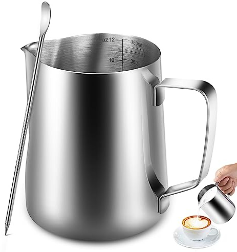 Anpro Milk Jug 350 ml/12 oz,304 Stainless Steel Milk Pitcher,Milk Frothing Jug for Making Coffee Cappuccino