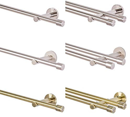 MDEKOR Gardinenstange 2 läufig 320 cm lang Edelstahl- Look Gardinenstangenset aus Metall Vorhangstange doppelläufig Gardinenstangen Wandbefestigung