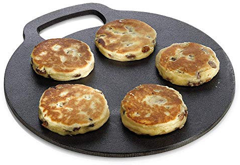 Pierre à pâtisserie en fonte - Convient pour les pizza et les pancakes, etc. Diamètre : 30 cm - Surface anti-adhésive pré-assaisonnée.