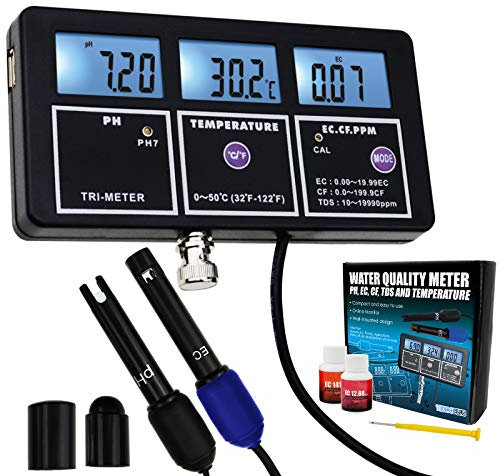 5-in-1 PH EC CF TDS Temperatur-Wasser-Qualität wiederaufladbar Multi-Parameter-Wandmontage-Testgerät mit Hintergrundbeleuchtung kontinuierlicher Monitor für Aquarien, Hydrokultur