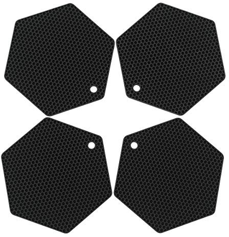 4 Stück Silikon Untersetzer Matten – DIY verschiedene Größen Geschirr Abtropfmatte Hot Pot Holder für Töpfe & Pfannen, rutschfest & hitzebeständig Küche Hot Pads für Arbeitsplatten & Tisch, schwarz