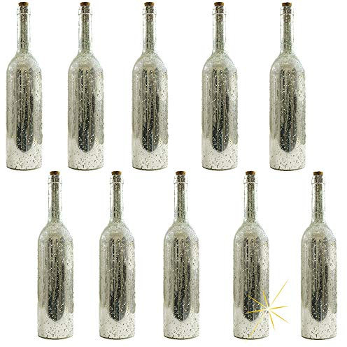10 x LED-Weinachts-Party-Leuchte-Lampe, batteriebetrieben, Lichterkette in der Weinflasche Stimmungs-Tisch-Boden-Fensterbank-Fernseher-Dekorations-Leuchte-Lampe (Silber - 10er Set)