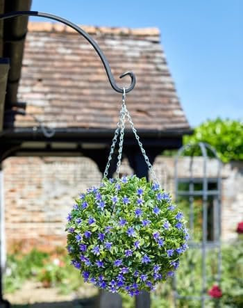 Garden Mile Large 30cm Artificial Topiary Ball with Purple Lily Flowers Hanging Faux Plant UV Resistant Weatherproof Decorative Hanging Ball for Outdoor Garden Patio Porch Balcony Home Décor