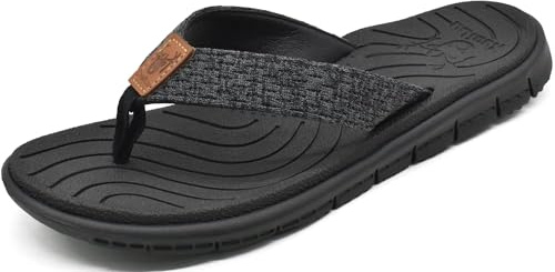 KuaiLu Flip Flops Women Leather Arch Support Summer Wide Fit Beach Pool Ladies Thong Sandals Yoga Memory Foam Cushion Slip On Orthotics Plantar Fasciitis Shower Cloth Fabric Flipflops Black 3