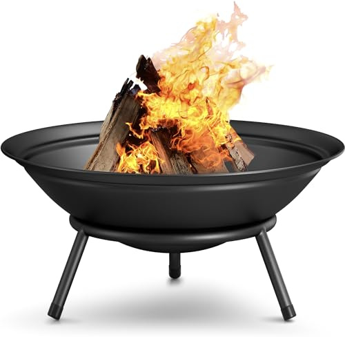 AMAGABELI GARDEN & HOME Fire Pit Outdoor Wood Burning Portable Folding 22in Firepit Firebowl Fireplace Poker Spark Screen Retardant Mesh Lid Deep Round Outside Backyard Camping Metal Grate ET286