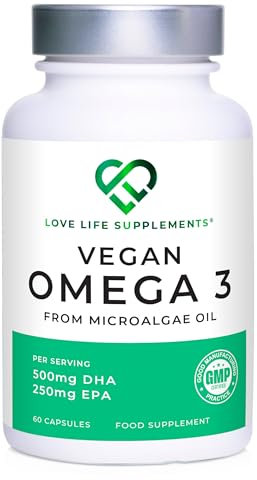 Vegan Omega-3 500mg DHA & 250mg EPA – 60 Algae Oil Softgels (Carrageenan Free) – High Strength Plant-Based Omega 3 – Polaris Omegavie® with Qualitysilver® – Heart, Brain & Eye Support – Sustainable
