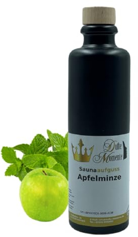 Dufte Momente | Saunaduft Konzentrat Apfelminze - 200ml in Steinzeugflasche mit Korkmündung | für Sauna, Banja, Sanarium | mit ätherischen Ölen | vegan und ohne Tierversuche