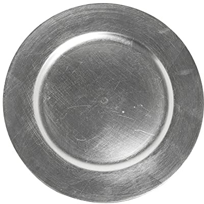 simpahome Decorative Reusable Plastic Charger Plates - Distressed Metallic Silver Effect - 33cm Diameter - Set of 6 Plates