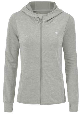 donhobo Löparjacka för kvinnor, sportjacka, träningsjacka, långärmad, fitness, yogamatta, lätt ventilerande sweatjacka med fickor, tumhål, Silvergrå, L