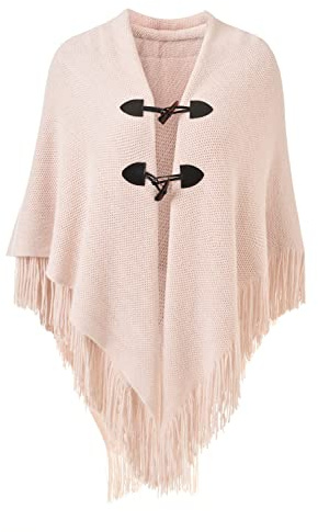 Ferand Poncho da Donna con Apertura sul Davanti Scialle a Mantella con Frange per l'autunno Inverno 2023 - Taglia unica - Rosa