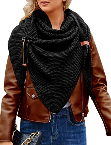 Xnova Sciarpa Donna Invernale Grande Triangolo, Foulard con Spillone Elegante e Calda, Morbida Stole Sciarpe Maglia Scialle 190 * 85 cm (Nero)