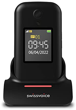 swissvoice S38, telefono cellulare 2G a valvola per anziani con tasti grandi, compatibile con apparecchi acustici, schermo esterno, pulsante SOS e informazioni di avviso per assistente familiare