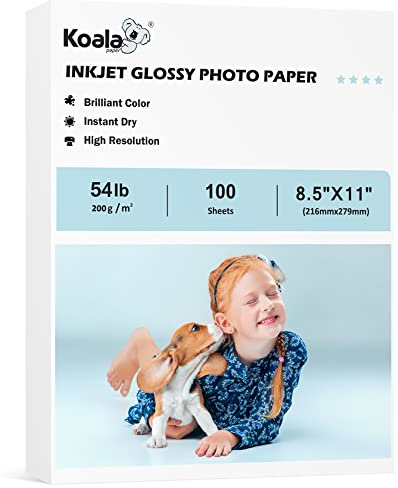 Koala Glossy Inkjet Photo Paper Thick 8.5X11 Inches 100 Sheets 54lb Picture Paper for Inkjet Printer Use DYE INK for Family Photos Letter Size 200gsm
