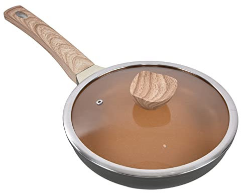 Padella con Coperchio, Padella per Pancake con Manico Ergonomico, Padella Antiaderente, Padella Riutilizzabile per Crepes, Pancake, Uova Fritte, Facile da Pulire, Adatta per(Diametro interno 26 cm)