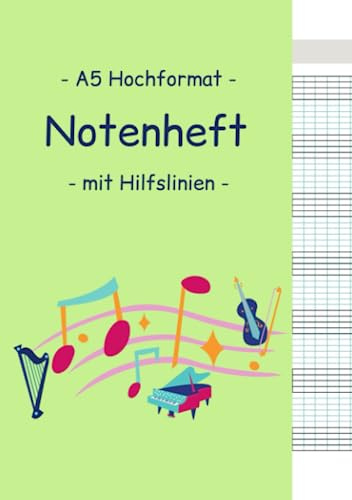 NOTENHEFT | A5 Hochformat | mit Hilfslinien: mit 7 Notensystemen pro Seite | mit Inhaltsverzeichnis | mit nummerierten Seiten | leer zum eintragen und selberschreiben