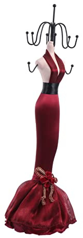 Homoyoyo Espositore Girevole in Ferro per Gioielli, Organizzatore da Tavolo Elegante, per Collane, Orecchini e Anelli, Ganci, Rosso