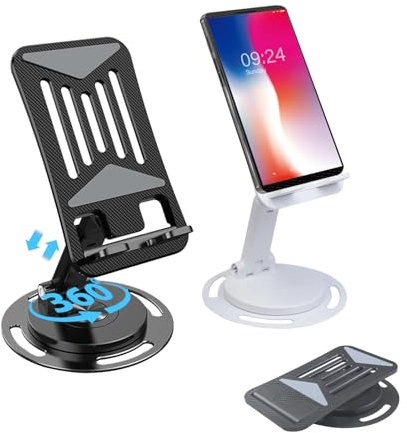 Galerie SV 2 Stück Drehbarer Handyhalterung Tisch 360°,Handyständer,Faltbar Smartphone Handyhalterung Kompatibel mit iPhone 15 14 13 12 11, Huawei, Galaxy, Xiaomi, Redmi(Schwarz und Weiß)