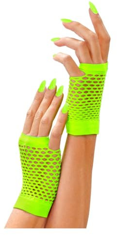 Horror-Shop Kurze Fingerlose Neon Grüne Netzhandschuhe als 80s Kostümzubehör