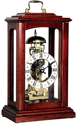 LUOYAOB Vintage Kaminuhr Holzmanteluhr, Vintage Antique Tischuhr, altmodische mechanische manuelle Kupfer schwingende Pendelbewegung, for Wohnzimmer, Schlafzimmer