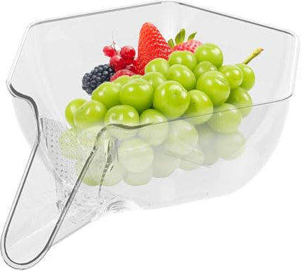 Novent - Ciotola drenante - Scolapiatti filtrante per cucina domestica, cestello per lavaggio verdure, frutta, riso - PET - Unisex - Bianco Trasparente