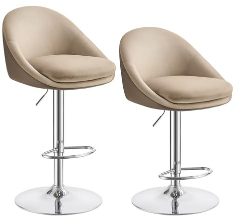 VASAGLE Barhocker, 2er Set, Barstuhl, höhenverstellbar, 360° drehbar, Küchenstuhl, mit Rückenlehne, Sockel, Fußstütze, Stahl, für Theke, Bar, Esszimmer, Kamelbraun-Silbergrau LJB110K01