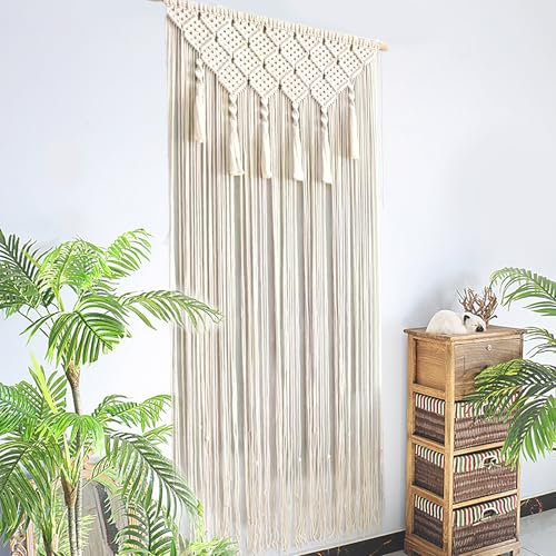 Türhänger Vorhang Makramee - Boho Wandbehang, Türvorhang, Balkon Deko, Bohemian Style für Türen Fenster Dekor 65 x 200cm