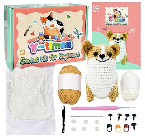 Generisch Häkelset Hund,Häkeltiere | Bezauberndes Hunde-Häkel-Starter-Set inklusive Garn-Häkelnadeln,Unterhaltungsspaß, Strickset mit Videoanleitungen für Bastelliebhaber und Bastler