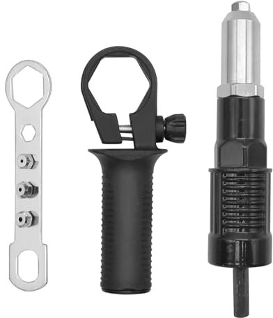 Unifizz Rivet Gun Adapter Kit,Electric Power Drill Rivet Attachment,Easy Processing for Pop Riveting Work,with 4 Rivet Heads 2.4mm 3.2mm 4.0mm 4.8mm Removable Plastic Handle,Electric Rivet Gun Head