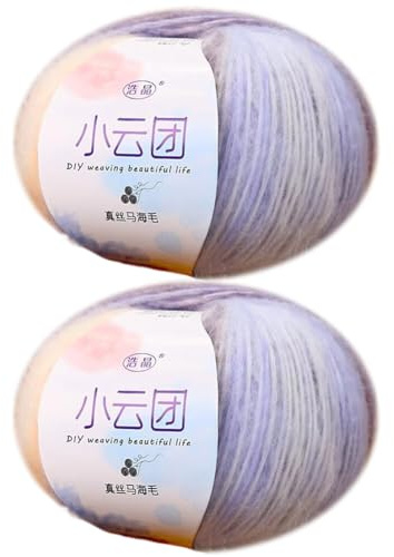 2 Rolle Weiche Mohair Garn Lange Wolle Strickgarn, Wolle mit Farbverlauf Flauschige Mohairwolle zum stricken Garne weiches Stränge Basteln Gewebte DIY Häkelgarn Mohair Seide Wolle zum Häkeln