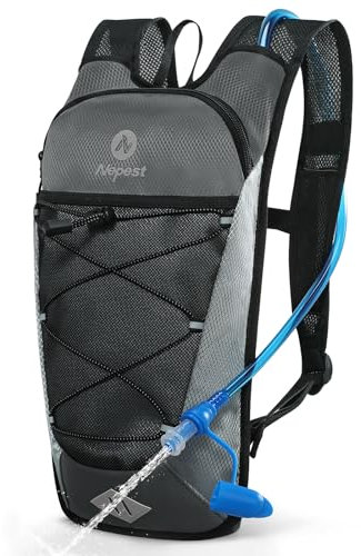 Nepest Hydration Backpack with 2L Water Bladder for Cycling, Water Backpack for Hiking Running, Lightweight Hydration Pack , Grey