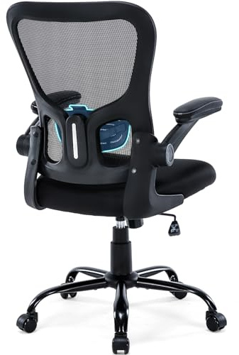 Office Chair Ergonomic Desk Chair Mesh Computer Home Office Desk Chair with Adjustable Lumbar Support Flip-up Armrests, 360 Swivel Comfy Task Executive Chair, Black
