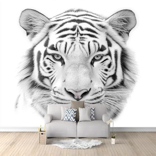 Fototapete Grauer Und Weißer Tiertiger 250x175 cm 3D Vliestapete Wandbild, Mustertapete Moderne Wandtapete, Wohnzimmer Schlafzimmer Kinderzimmer Büro Flur Wanddeko