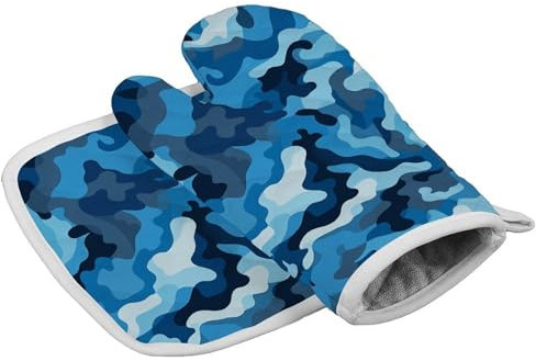 Gants de cuisine personnalisés résistants à la chaleur pour femme - Motif camouflage bleu