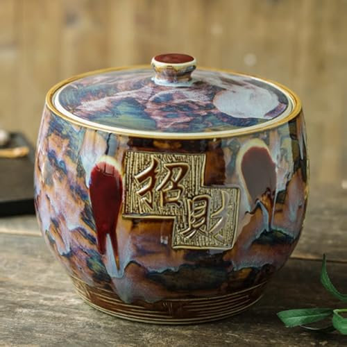 HOLGVE Ceramic Rice Bucket, Ceramic Rice Container, Cylinder Jar with Lid, Sealed Food Storage Container, Home Rice Storage Box, Grain Dispensers, for Nuts, Coffee(15KG)
