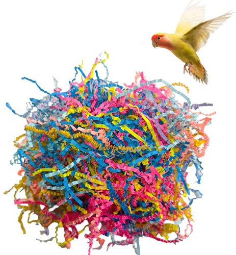 OTKARXUS Crinkle Shredded Paper Strips for Bird Chewing Foraging Toy,40g Colourful Raffia Grass Paper Bird Toy Supplement for Parrot Cockatiel Conure Budgie and Gift Box