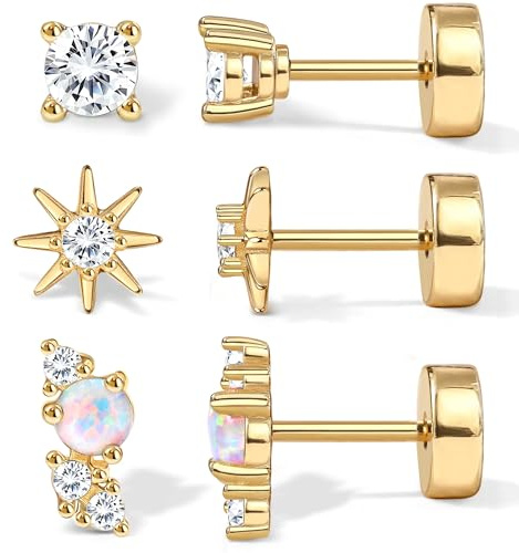 Diamday 3Paar Ohrstecker Gold Helix Piercings Chirurgenstahl Medizinische Ohrstecker für Damen Herren Hypoallergen Ohrringe Set Piercing Ohr Helix Tragus Conch Piercings Ohrringe Gold Stecker