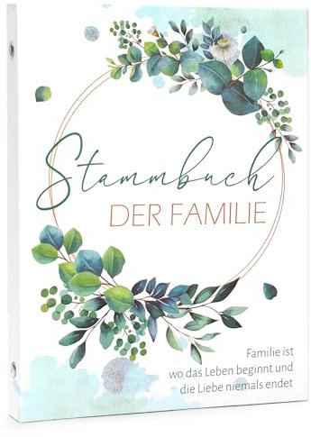 HOWAF Stammbuch Hochzeit, Modernes Familienstammbuch Stammbuch A5 inkl Standesamt Hochzeit mit 10 Klarsichthüllen - Hardcover 17x22.5 cm - Greenery Eukalyptus