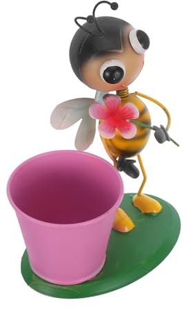 TOBBOMEY Metal Bee Planter Pot for Indoor Outdoor Decor Bee Themed Metal Sculpture for Garden Home Decor