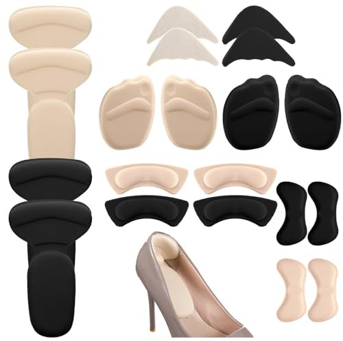 MBAIYO 10 pares de almohadillas de tacón alto, relleno de zapatos, rellenador de dedos ajustable, plantillas delanteras para el talón, inserto de agarre para el talón, evita zapatos grandes
