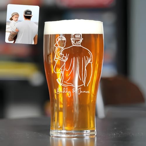 Drawelry Personalisiert Foto Biergläser mit Bild Name Text Drucken Bierglas Glasbecher 570ml Bier Trink Gläser Vatertag Geburtstag Geschenke für Männer Papa Großvater Ehemann Freunde (B2)