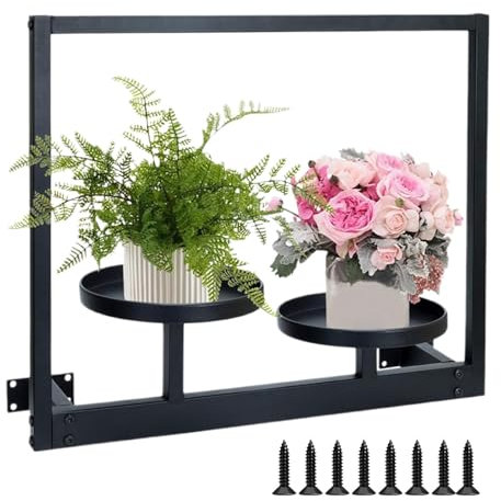 Generisch Wall Plant Shelf, Metal Flower Rack, 17.72x13.98in Indoor Garden Stand, Space-Saving Vertical Design, Authentic Sturdy Decorative Frame for Living Room Balcony Patio Use